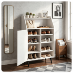 White Multi-Compartment Shoe Cabinet with Countertop & Open Storage Cubbies, Magnetic Door Adjustable Partition Shoe Rack for Shoes Boots Home Entryway Storage Furniture - Image 6