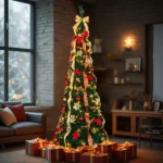 7 FT Fully Decorated Pre-lit Christmas Tree, Pop Up Artificial Xmas Tree with 200 Warm Lights Remote Control and Red & Golden Ornaments for Home Office Store Holiday Deco - Image 14
