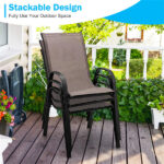 Brown 2 Pack Stackable Patio Dining Chairs, Ergonomic Steel Frame Breathable Fabric Outdoor Chairs 330 LBS Capacity - Image 9