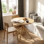 37.4 Inch Round Dining Table for 4-6 People, Cross X Metal Leg Kitchen Dinner Table with Adjustable Foot Pads, Easy Assembly Small Space Dining Room Table, Natural Wood Tone - Image 8