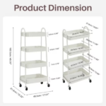 Utility Rolling Cart, 4‑Tier Slim Storage Design, Metal, Lockable Wheels, White (Shipment from Walmart) - Image 2