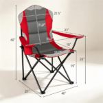 2 Pack Heavy Duty Folding Camping Chairs 330 LBS Capacity, 600D Oxford Padded Portable Outdoor Lawn Chairs with Cup Holder & Carry Bag -Red - Image 2