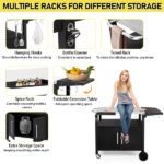 Outdoor Grill Cart with Storage, Rolling Bar Cart Movable Kitchen Island for BBQ, Patio Dining Cart Table for Food Prep with Wheels Hooks Foldable Top - Image 14