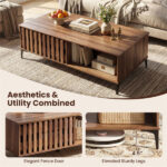 47 Inch Mid-Century Coffee Table with Storage Cabinets & Open Compartment, Walnut Wooden Look Accent Table with Heavy-Duty Metal Legs for Living Room - Image 9