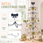 6ft Black PVC Metal Artificial Christmas Tree with Bow Topper, No Extra Ornaments, Daily Decor Tree - Image 8