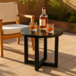 Outdoor Metal Round Table, Weather Resistant Patio End Table Side Table Coffee Bistro Table for Indoor Outdoor, Black - Image 7