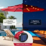 10 FT 3-Layer Solar Patio Umbrella, 32 LED Lights Market Umbrella with Adjustable Tilt, 8-Rib Outdoor Sunshade for Backyard, Deck and Poolside Red (Shipment from Walmart) - Image 5
