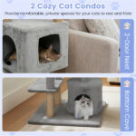 64" Light Gray Cat Tower with Plush Perches & 3 Dangling Balls, Jute Scratching Posts & Anti-Tipping Device for Multi-Cat Households - Image 9