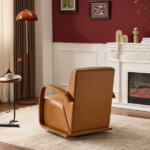 Vintage Brown Swivel Accent Chair – Luxe Faux Leather, Solid Wood Armrests, Ergonomic Comfort – Perfect for Living Room, Reading Nook,Small Single Sofa for Bedroom, Office, Apartment (Brown) - Image 11