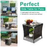 Outdoor Patio Wicker Side Table, Square End Table Bistro Coffee Table with Glass Top Storage Shelf for Porch Garden Backyard Grey SAME AS 19215985 - Image 8