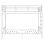 White Twin Bunk Bed Square Tube High Guardrail Side Ladder Opening Iron Bed - Image 2