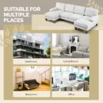U-Shaped Convertible Sectional Sofa with 2 Chaise Lounges, 4-Seater Modular Couch with Removable & Washable Chenille Covers, 111.4" L x 48.4" D x 33.1" H L-Shaped Couches for Living Room Apartment, Wood Grain Legs, Off White - Image 8