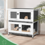 2 Story Solid Wood Rabbit Hutch Bunny Cage with 2 Large Main Rooms, Indoor Outdoor Rabbit House Guinea Pig Cage Pet House for Small Animals with 2 Removable Trays, Grey - Image 17