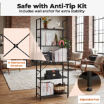 5-Tier Bookshelf, Modern Narrow Bookcase with 30lbs Shelf Capacity, Storage Shelf for Living Room/Office, Black (Shipment from Walmart) - Image 6