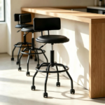 Adjustable Height Swivel Bar Stool with Wheels, 360° Rolling PU Leather Counter Bar Chair with Backrest Footrest, Height 26"-30.5" Metal Frame Dining Stool for Kitchen Island Home Bar Black - Image 6