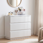 Handleless Grille-Finished 3-Drawer Bedside Table P2 Particleboard + MDF & Melamine Veneer + Thermoformed Drawer Dresser 23.62*12.99*22.05in White - Image 15