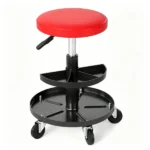 Red Adjustable Rolling Mechanic Stool with 2-Tier Tool Storage Trays, PU Leather Pneumatic Height Adjustable Workshop Seat with 5 Casters Holds 265LBS for Garage Repair - Image 3