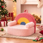 Red Kids Sofa, Soft Teddy Fleece Foam Couch with Carry Handle & Removable Machine-Washable Cover - Image 10
