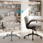 Criss Cross Chair with Flip-Up Arms, Faux Leather Cross Legged Office Chair with Adjustable Height & Rocking Function -Beige - Image 8