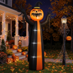 10ft Inflatable Halloween Decor with Rotatable Head Pumpkin Ghost in Cape, 6 Built-in LED Lights, Black & Orange, 12V 2000mA US Power Adapter - Image 12