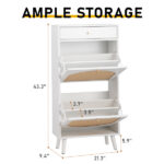 Rattan-front shoe cabinet with 1 drawer and 2 flip-down compartments, particleboard, 54*24*110cm, white - Image 11