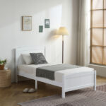 FCH Twin Pine Single-Layer Core Vertical Stripe Full-Board Curved Bed Head With The Same Bed Foot White Wooden Bed