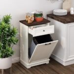 10 Gallon Tilt Out Trash Cabinet Freestanding Trash Bin Cabinet Wood Garbage Recycling Cabinet with Hideaway Drawer Pet Proof Trash Can Holder for Kitchen Living Room, Antique White (not include can) - Image 26