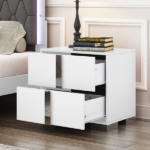 Elegant Nightstand with Metal Handle, Mirrored Bedside Table with 2 Drawers for Bedroom, Living Room, White