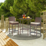 Set of 2 Patio Wicker Barstools, Outdoor Bar Height Chairs with Seat Cushions & Footrests for Patio Porch Backyard Living Room Balcony, Brown Gradient Rattan & Beige Cushion - Image 14