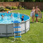 4-Step 52in Iron Pool Ladder (White Frame + Blue Steps) - Image 9
