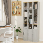 72" Tall Slim Storage Cabinet, 6-Tier Narrow Freestanding Bathroom Cabinet with 1 Door and 2 Adjustable Shelves, Bookcase Display Storage Shelves, Cube CD DVD Storage Cabinet-Antique White - Image 4