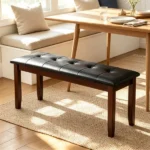 45.5" Solid Rubber Wood Entryway Bench 400LBS, PU Leather Padded Dining Bench, Multi-purpose Shoe Vanity Bed End Bench for Hall Dining Room - Image 9