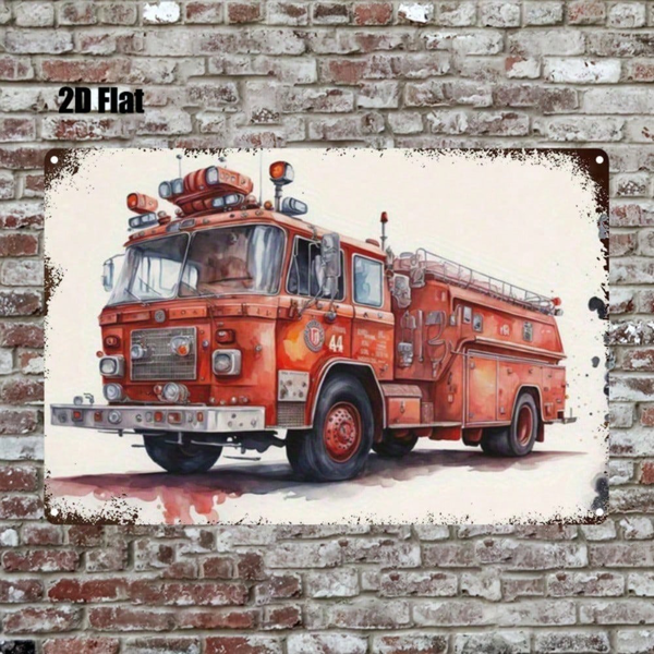 CIFbuy Vintage Red Fire Truck Metal Sign 8x12 Inch, Retro 2D Flat Truck Wall Decor For Man Cave Garage Home Office, Unique Gift For Men TikTok, TikTok, cor For Man Cave Garage Home Office Self-pickup Logiopics