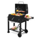 Charcoal Grill with Foldable Side Table and Wheels, Heavy-duty BBQ Grill for Outdoor Picnics Patio Garden and Backyard Grilling - Image 6