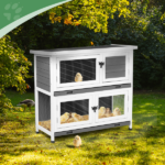 2 Story Solid Wood Rabbit Hutch Bunny Cage with 2 Large Main Rooms, Indoor Outdoor Rabbit House Guinea Pig Cage Pet House for Small Animals with 2 Removable Trays, Grey - Image 8