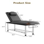 Professional Stationary Massage Table, 550lbs Heavy Duty Wide Exam Bed for Treatment, Backrest Adjustable, Removable Headrest, Bottom Shelf Storage and Towel Hook, Black - Image 2
