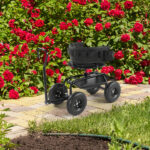 Rolling Garden Cart with Cushioned Backrest & Seat, Outdoor Gardening Stool for Planting, Garden Scooter with 360 Degree Swivel Seat & Steering Handle & Tool Tray, Black - Image 10