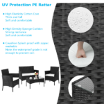 2pcs Arm Chairs 1pc Love Seat & Tempered Glass Coffee Table Rattan Sofa Set Black - Image 55