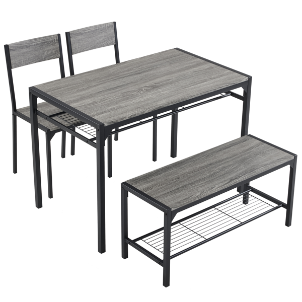 Same Code 99109540 Dining Table Set for 4, Kitchen Table with 2 Chairs and a Bench, 4 Piece Kitchen Table Set for Small Space, Home Kitchen Bar Pub Apartment, Gray