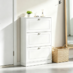 White 3-Flip-Drawer Narrow Shoe Cabinet, 12-Pair Capacity, for Entryway Hallway - Image 7
