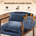 Cloud Shaped Indoor Leisure Chair with Solid Wood Armrest & Solid Wood Frame, Chenille Fabric Accent Chair with Lumbar Pillow, Single Sofa Chair Slate Blue - Image 4