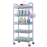 Honeycomb Mesh Style Five Layers Removable Storage Cart Silver - Image 6