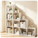 White Stepped 10-Cube Open Bookshelf 4-Tier Engineered Wood Storage Display Rack with Anti-Tipping Kits, Freestanding Book Organizer for Living Room Bedroom Hallway Office - Image 9
