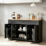 Black 47" Farmhouse Buffet Cabinet, Soft-Close Hinges, 3 Drawers, Adjustable Shelves, Spice Racks Sideboard - Image 7