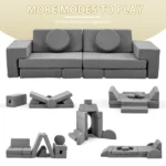 14 PCS Modular Kids Play Couch, Convertible Foam Building Block Sofa Fort Play Set, Corduroy Detachable Floor Sofa for Toddlers Playroom Bedroom Living Room, Grey - Image 3