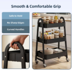 Utility Cart, Metal, 3‑Tier, Lockable Caster Wheels , 360° Rolling, Black (Shipment from Walmart) - Image 3