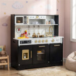 Kids Wooden Play Kitchen with Realistic Lights & Sounds, Pretend Ice Maker & Storage for Toddlers Age 3+ - Black - Image 5