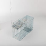 32" Live Animal Cage Trap, Heavy Duty Folding Raccoon Trap, Humane Cat Trap with Handle, Silver - Image 3