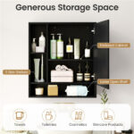 2 in 1 Mirrored Bathroom Wall Cabinet, Space-Saving Medicine Cabinet with Hidden Storage & Shelves - Black - Image 9
