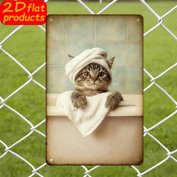 dcd0ad20-d459-481e-bdbf-36912dd49777.png CIFbuy Cute Little Cat Bathing Metal Plaque Sign 2D" Flat Unframed, UV Resistant Outdoor Indoor Decor 7.87*11.81 I Sign 2D ikTok, Sign 2D ikTok, t Self-pickup Logiopics - Image 1